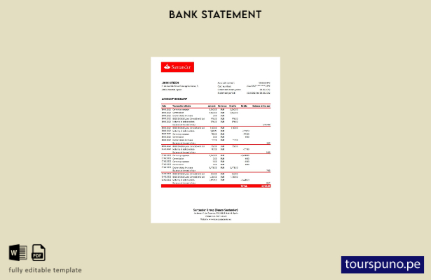 listo para imprimir plantilla de excel de extracto bancario de España Santander